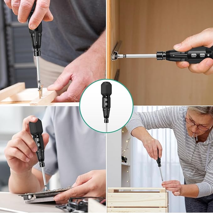 ORIA Electric Screwdriver Cordless, Rechargeable Power Screwdriver Set, Portable Repair Screwdriver Kit with LED Lights, Charging Cable, Bit Holder for Electronics, Toys, Glasses, Black