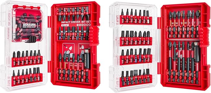 107Pieces Impact Screwdriver Bits Set, Magnetic S2 Steel 1”/2”3”Phillips/Square/Torx/Slotted/Hex/Pozi Bits Tips and Impact Bit Holder with Storage Box Case