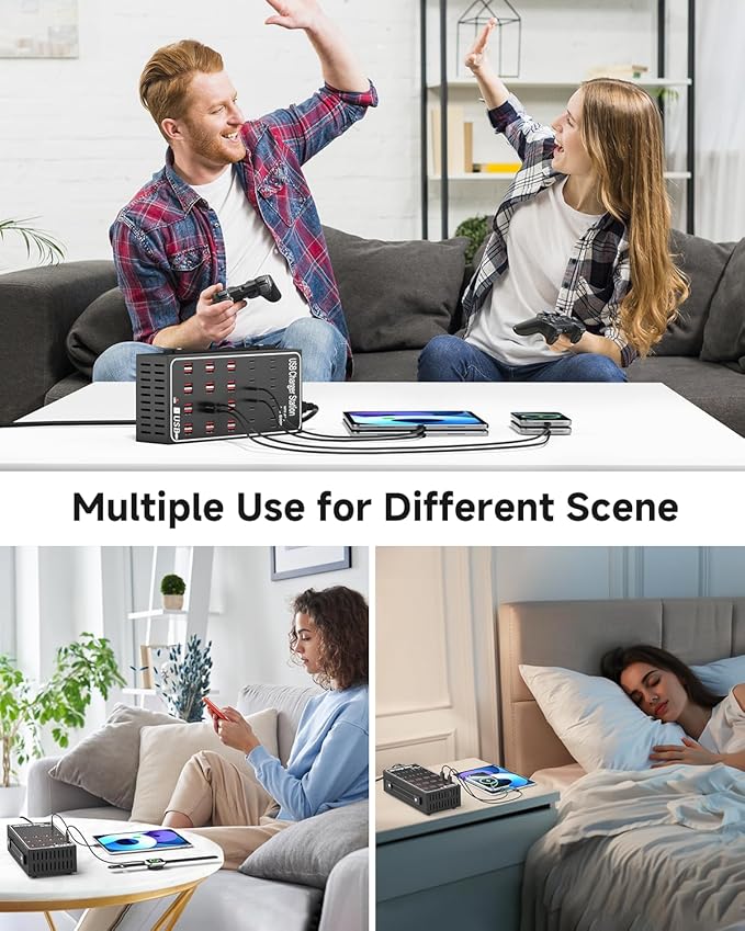 200W USB~c Charging Station, 40 Port (24 USB A & 16 USB~C Port) USB~C Charger Block, Fast Charging Station for Multiple Devices, Desktop USB Charger Compatible for iPhone, iPad, Tablets