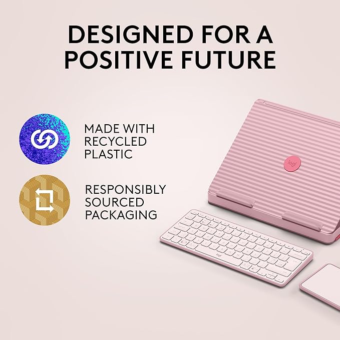 Logitech Casa Pop Up Desk Kit - Adjustable Laptop Stand for Desk, Wireless Keyboard & Touchpad, Bluetooth, USB C Charging, Bohemian Blush, Pink