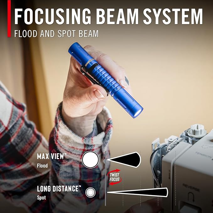 COAST XT10R 280 Lumen USB-C Rechargeable Pocket Flashlight/Penlight with TWIST FOCUS and Two-Way Clip, 3 Bite Caps included, Pocket Size for EDC, Work and Emergencies, BLUE