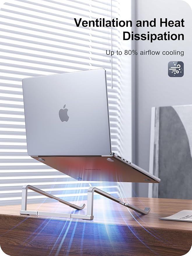 Laptop Stand for Desk, Aluminum Computer Stand for Laptop, Foldable Laptop Riser, Portable Laptop Stand, Compatible for MacBook Pro/Air, Dell, HP, Lenovo, 11'' -15.6'' (Silver)