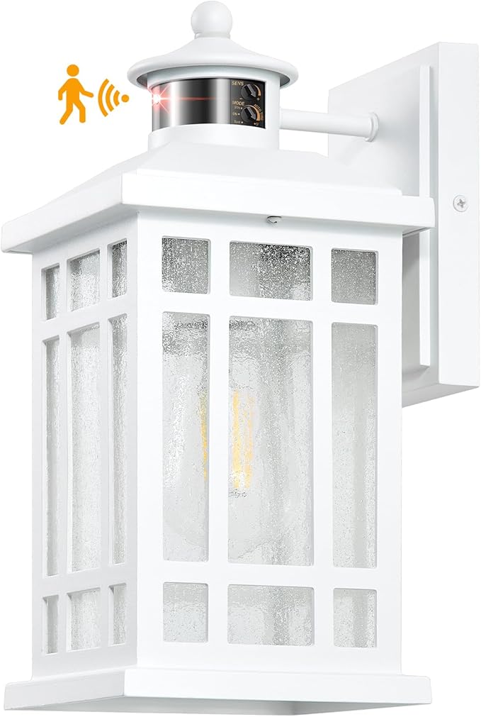 White Dusk to Dawn Outdoor Lighting, Modern Exterior Lighting Fixtures with Motion Sensor 4 Modes, Patio Lights Outside Waterproof for House, Garden, Front Porch, Brightness Distance Adjustable