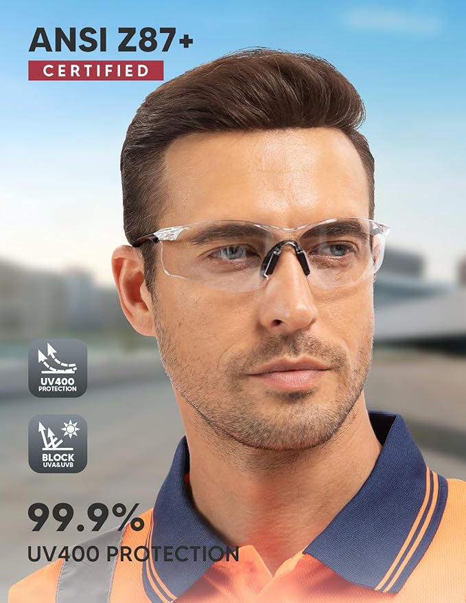 Safety Glasses 12 Pack Clear: ANSI Z87.1 Certified Anti-Scratch Polycarbonate Lens UV Protection for Construction & Cycling, Woodworking & Lab Lightweight Sofety Nose Pad Unisex