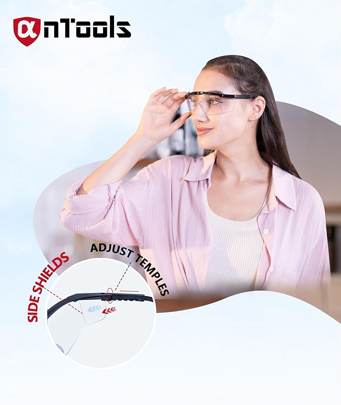 2 Pack ANSI Z87+ Safety Glasses, Anti-Fog, Scratch-Resistant, Adjustable Temples, Clear Protective Eyewear, Lab Goggles