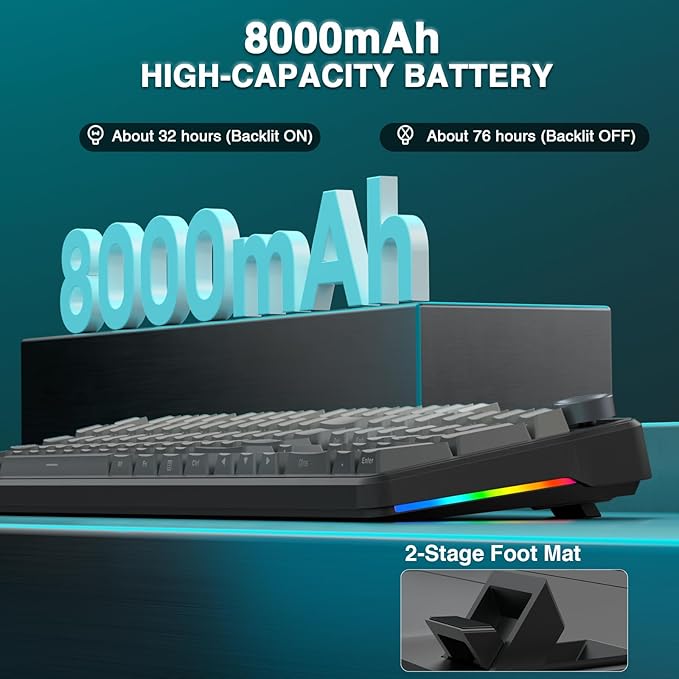 AULA F108 PRO - Wireless Mechanical Keyboard with Screen & Knob,Full Size Keyboard with 8000mAh Battery,Pre-lubed Switches,Side Printed PBT Keycaps,RGB Backlit Hot Swappable Custom Gaming Keyboards