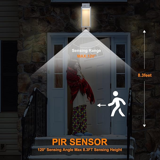 Lustrlach 2 Pack White Outdoor Wall Lights with Motion Sensor,15in LED Exterior Modern Porch Light Fixture IP54 Waterproof Wall Mount Lamp Wired for Outside Garden Front Door Patio