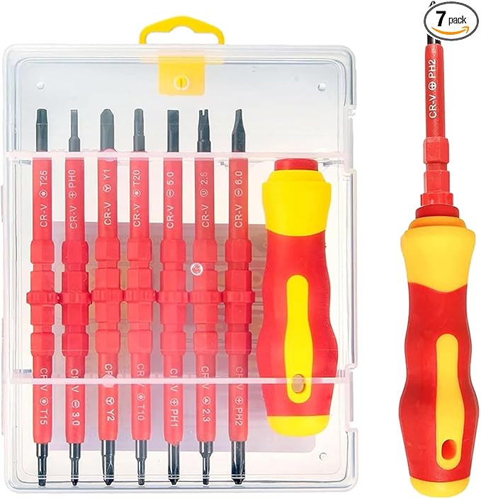 Insulated Electrician Screwdriver Set - 14 in 1 Magnetic Screwdriver Tool Kit Electrical Multifunctional Interchangeable CR-V Screwdrivers with Soft-Grip Screw Drivers