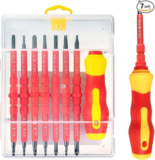 Insulated Electrician Screwdriver Set - 14 in 1 Magnetic Screwdriver Tool Kit Electrical Multifunctional Interchangeable CR-V Screwdrivers with Soft-Grip Screw Drivers
