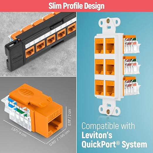 Everest easyJACK - 45° Angled Speed Termination Keystone Tool Set - with 20-Pack of RJ45 Cat6 Keystone Jacks in Orange (Slim Profile Design) - Time Saver Network Punch Down Tool Cat6