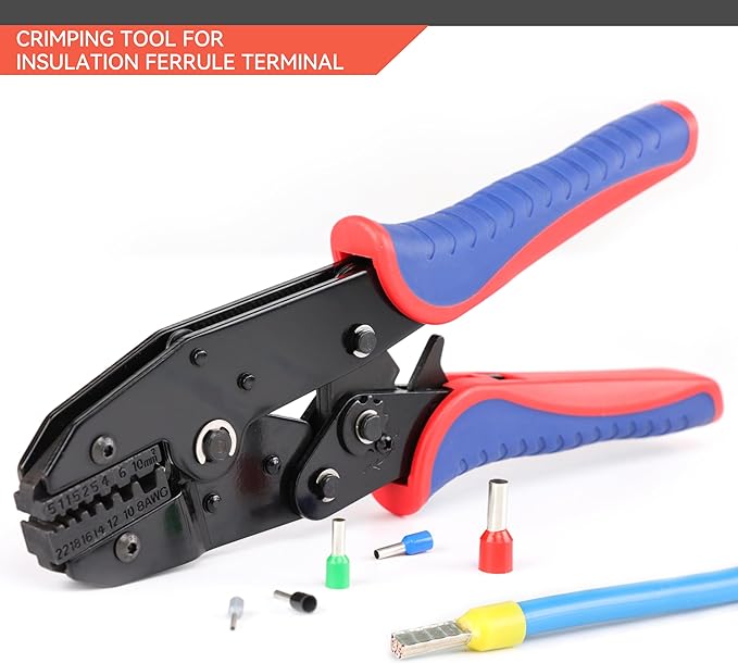 HKS Crimping Tool for Sleeves Ferrule Terminals & Pin Cord End- Ratcheting Wire Crimpers - AWG 22-8 (0.5-10mm²) - Ratchet Terminal Crimper - Electrical Crimping Tool（Old Version）