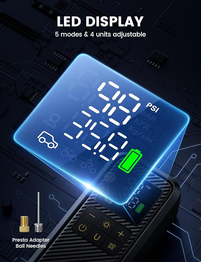 Tire Inflator Portable Air Compressor - Lamicall [5X Faster] [150 PSI] [Rechargeable] Car Air Pump, Digital Display Pressure Gauge, LED Light, Cordless Pump for Car, Bike, Motorcycle, Ball