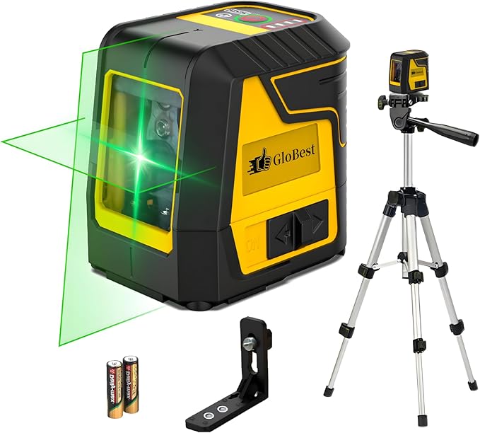 Laser Level with Tripod, Green Cross Line Laser Lever with Tripod, Self-leveling, Manual, Pulse Mode, Lazer Level Tool for Picture Hanging, Tiling, Includes 360 Degree Magnetic Base & Battery