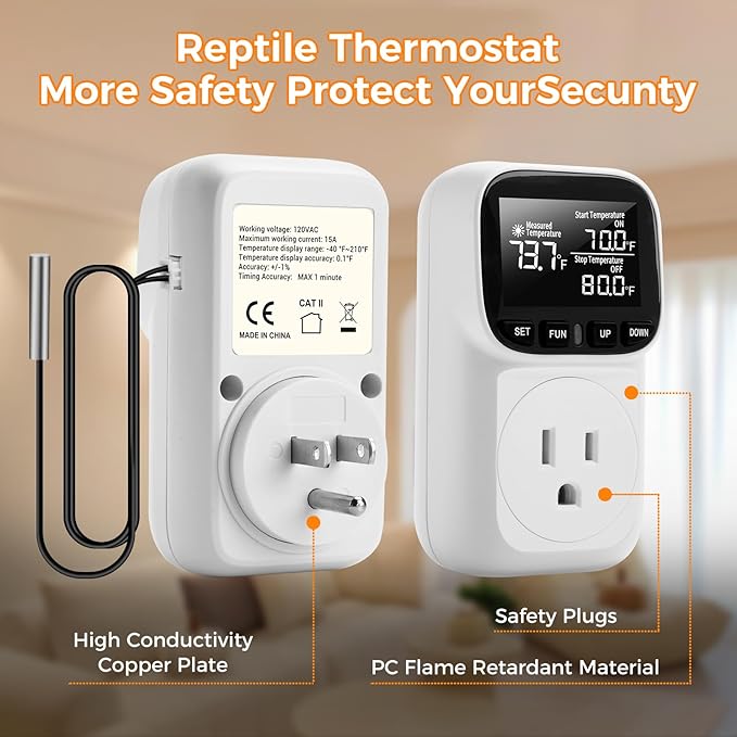 Diymore 1800W Digital Temperature Controller Plug in Thermostat Outlet Digital RV Thermostat Heating Cooling Mode Timer 15A /120V -104℉~210℉ for Greenhouse Incubator Homebrew Pool Thermometer