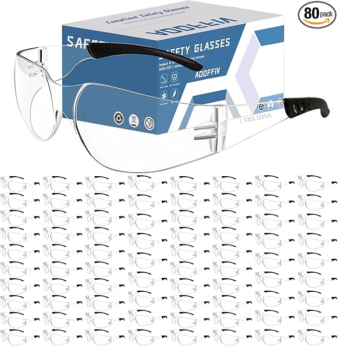 Clear Safety Glasses Bulk of 80,ANSI Z87.1 Impact Resistant Lens Eye Protection for Lab,Construction