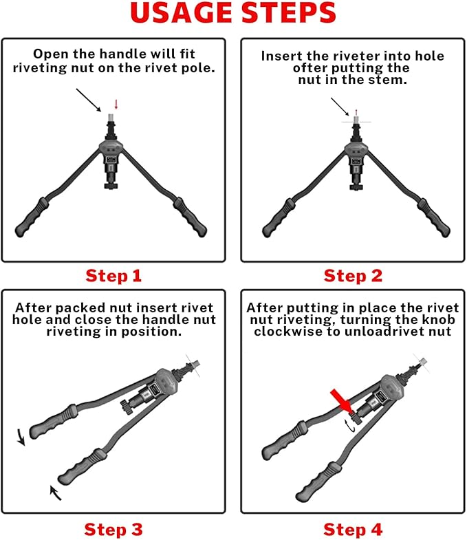 16" Professional Rivet Nut Tool Kit - Lever-Style Rivnut Tool with Visual Stroke Indicator, Nutsert Tool Kit Includes 15 Metric & SAE Mandrels for Threaded Inserts