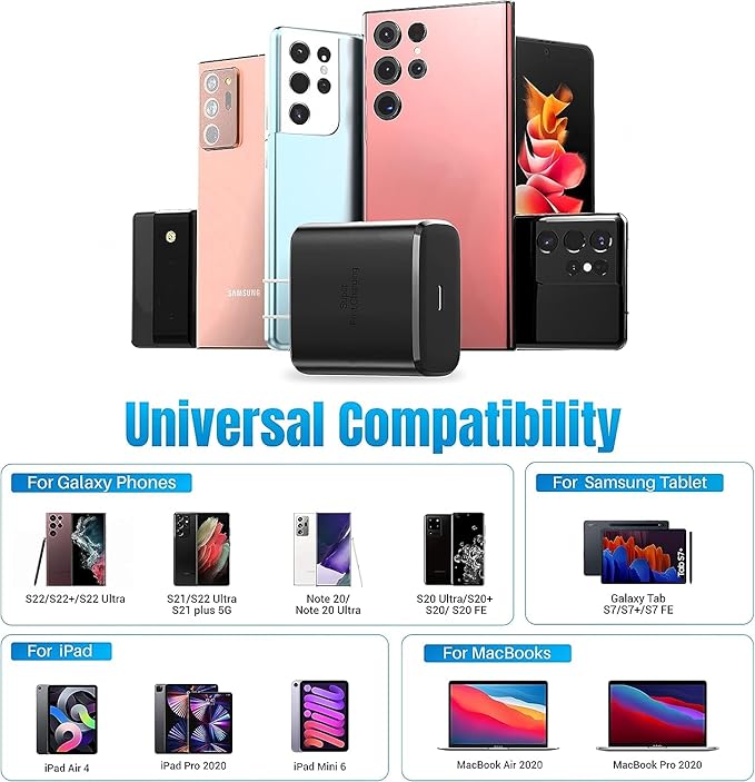 Galaxy S25 S24 Android Charger 45W, for Samsung Charger, Super Fast Charging USB C Block, Type C Charge Cable Extra Long 10ft for Galaxy S25, S24, S23, Z Fold 3/4/5/iPhone 17/17 Air/Tablet