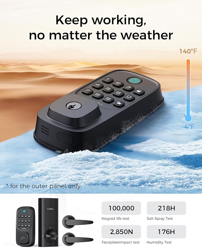 Smart Lock, LNDU Wi-Fi Keyless Entry Door Deadbolt Lock with HandleSet, Supports Fingerprint, Amazon Alexa, Google Assistant, App Control, Auto-Lock, One-Time Code, Anti-Peeking Password