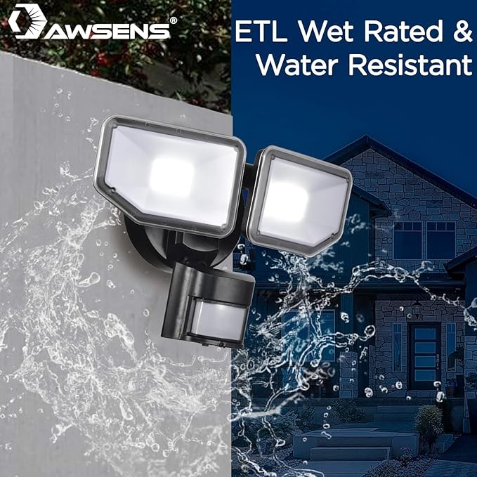 40W LED Security Lights Motion Sensor Light Outdoor, 180 Degree, 4000LM Motion Security Light, 5000 K, ETL Water Resistant, Clear 2 Head Motion Detector Flood Light for Garage, Yard 2-Pack (Black)