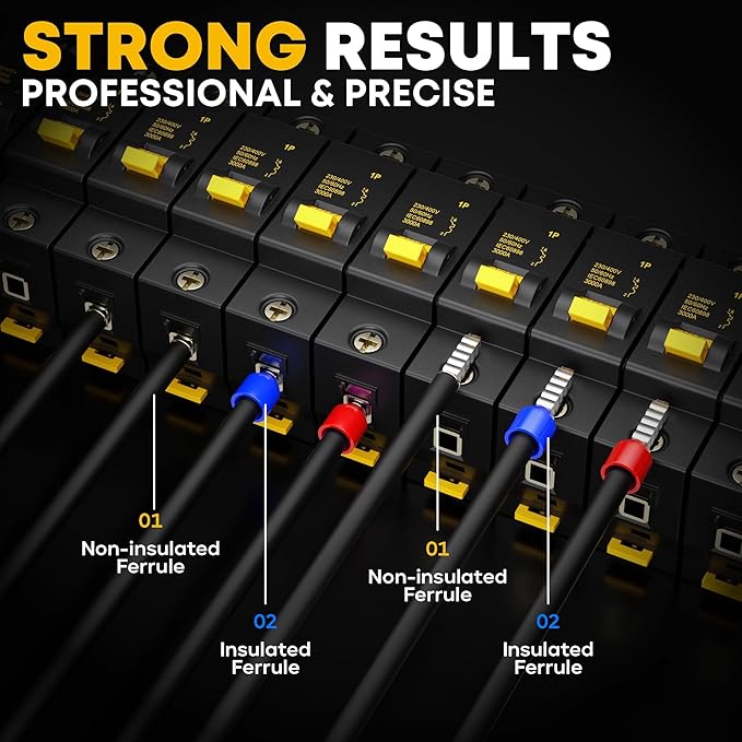 Ferrule Crimping Tool Kit, Ratchet Pliers for 24-8 AWG with 18 Types Insulated and Non-Insulated Ferrules, Self-Adjusting Pliers, Wire Ferrules Kit, Square Crimp Connector Assortment Kit