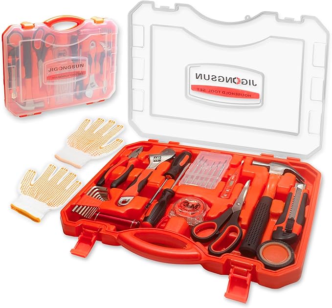 Basic Tool Kit, 68 Piece Household Tool Set, Small Tool Kit, Transparent Orange Pliers Set, and Tool Set, Suitable for Men's and Women's Tool Kits, As Home DIY, and As a Gift