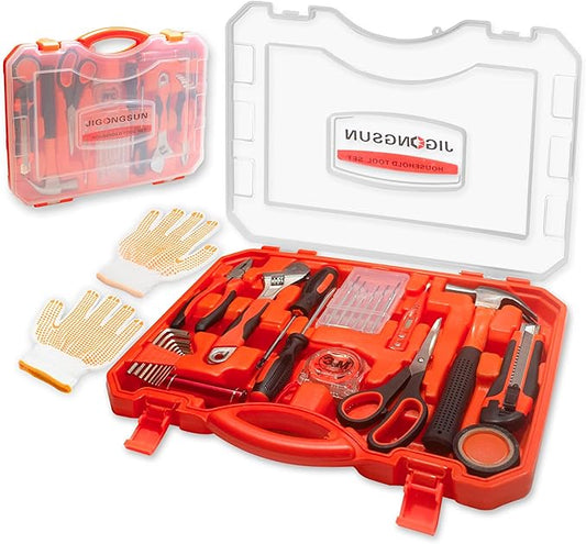 Basic Tool Kit, 68 Piece Household Tool Set, Small Tool Kit, Transparent Orange Pliers Set, and Tool Set, Suitable for Men's and Women's Tool Kits, As Home DIY, and As a Gift