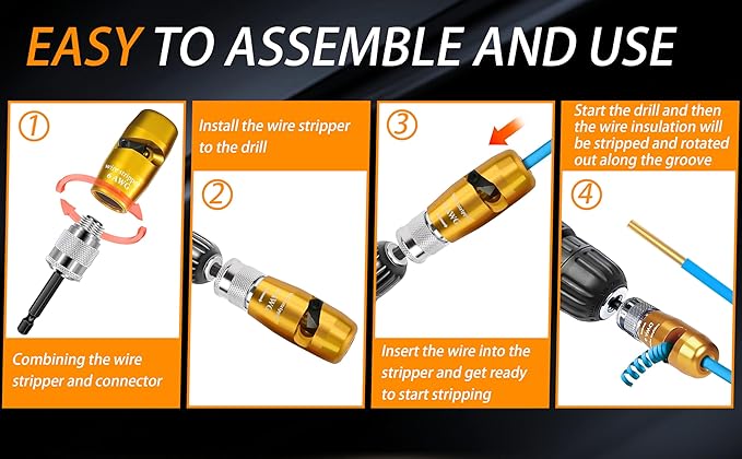 Wire Stripper for Drill, Wire Twister Tool for Drill, 14-12-10-8-6 Gauge drill wire stripper, wire twister, 8 In 1 Professional Electrician Wire Nut Twister for drill Stripping and Twisting Tool, 8pcs