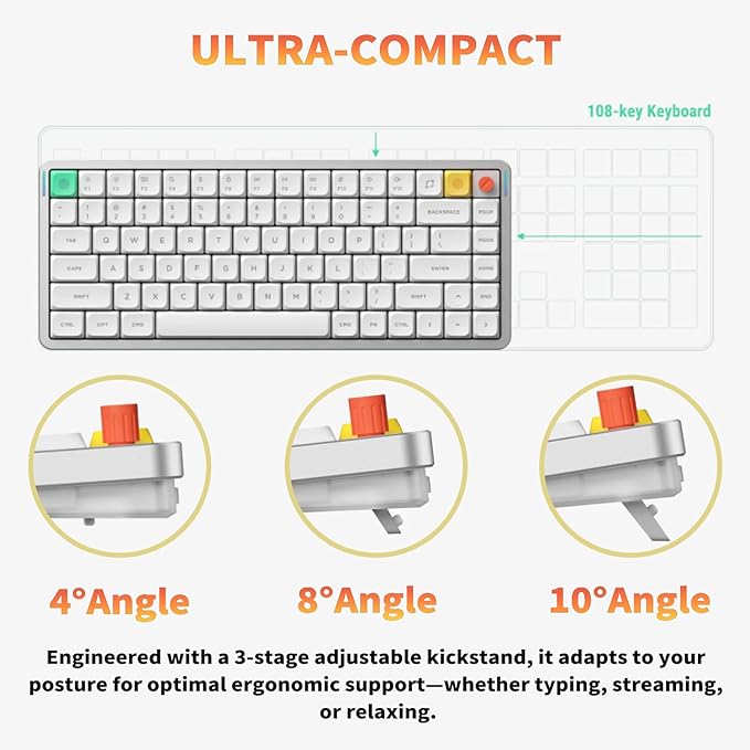 nuphy Air75 V3 Hot Swappable Wireless Mechanical Keyboard, 84 Keys 75% Custom Low Profile Keyboard with Knob, RGB Backlit, Gasket Mounted, Support Bluetooth/2.4GHz/USB-C,Blakc-Red Nano