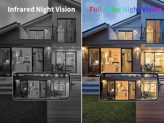 CKK 2.5K Solar Security Cameras Wireless Outdoor,Family Safety System,4 Cameras Kit with Full Color Night Vision,360° View,2.4Ghz WiFi Camera,2-Way Audio,Spotlight,128G Local Storage,No Monthly Fee