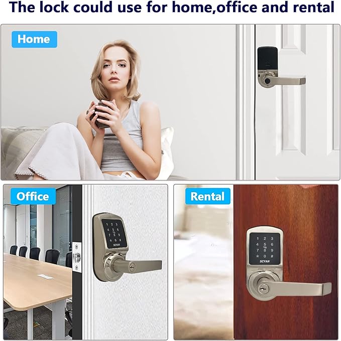 Smart Door Lock, Keyless Entry Door Lock, SCYAN X2 Handle Lock with Touchscreen Keypad Access, Auto Locking, for Home, Airbnb Rental House, Satin Nickel