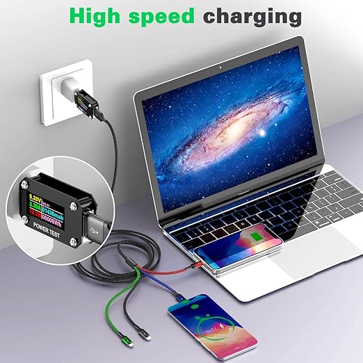 Multi Charging Cable 4A,5Ft/ 2Pack 4 in 1 Charger Cable,Braided Multiple USB Cable Universal USB C Charging Cord with Lightning/Type C/Micro USB Port for iPhone 17/16/15/14/13/Samsung Series/PS & More