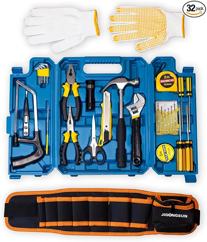 Tool Kit for Home and Tool Belt Kit, Toolbox Include 72PC Complete Tool Box Set, Mini Tool Kit and Toolbox Accessories and Tool Belts for Men Home Tool Kits for All Purpose