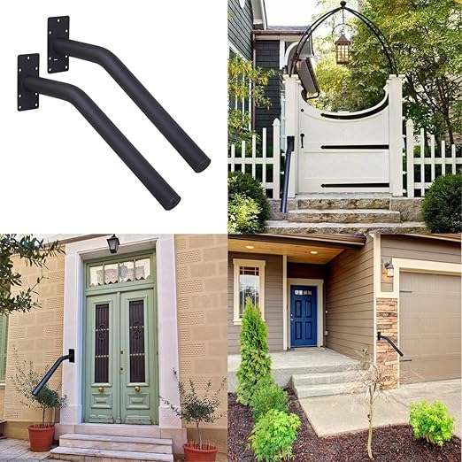 2PCS Wall Mount Hand Railing for 1-2 Step Stairs, handrail for Outdoor Steps, Elderly Handicap Safety Grab Bar for Outdoor Garage Entry Steps Stair Interior Exterior Stairway