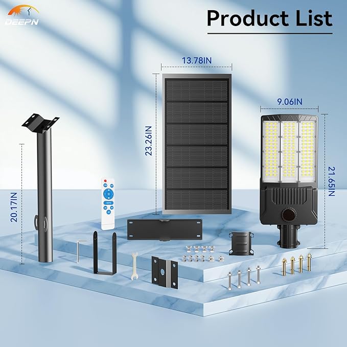 Deepn Solar Street Lights Outdoor, Commercial Parking Lot Light 10000W with Motion Sensor IP67 Waterproof Aluminum Solar Lights Outdoor Heavy Duty 7000K LED Security Flood Light for Street, 2 Pack