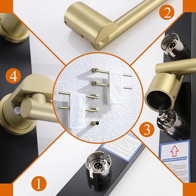 Electric Towel Warmer Concealed Smart, 75W Swivel Heated Towel Rack for Bathroom, Built-in Modular Electric Towel Rack with Timer, Thermostat, LED Display, APP, 4 Bar 180° Rotation, Hardwired, Gold