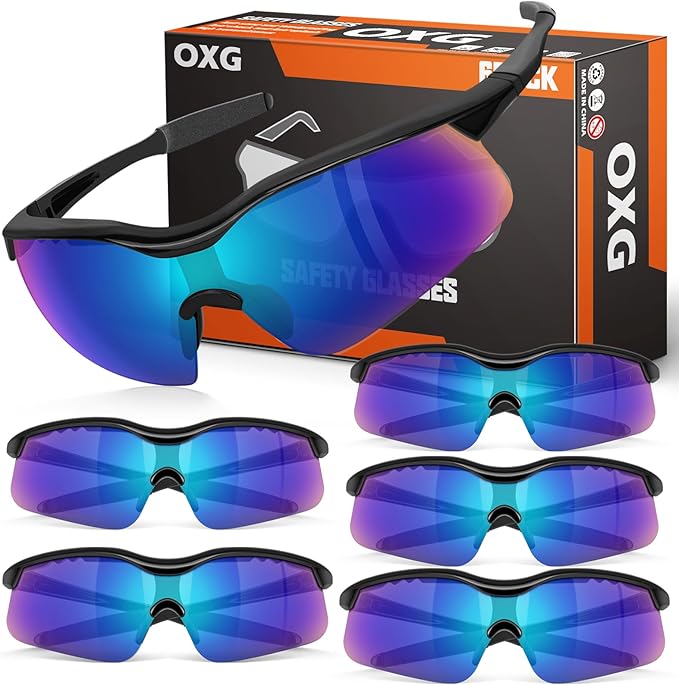 OXG Safety Glasses for Men Women, Impact & Scratch Resistant ANSI Z87.1 Safety Goggles Eye Protection UV-Block