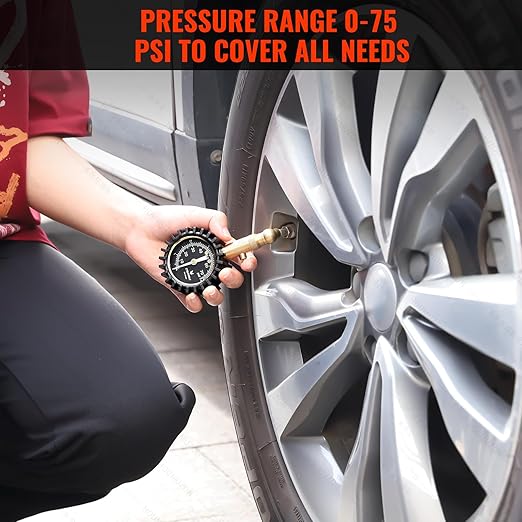 ETENWOLF Tire Pressure Gauge for Cars 0-75 PSI, Air Pressure Gauge with Large Glow Dial, Calibrated to ANSI B40.1 Grade A(Plus-Minus 1%), Tire Gauge for Tire Pressure Car Accessories (Vivid Orange)