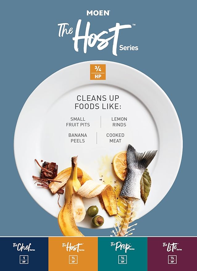 Moen Host Series Garbage Disposal for Kitchen Sink with Power Cord, Control Activation, Sound Reduction, GXB75C