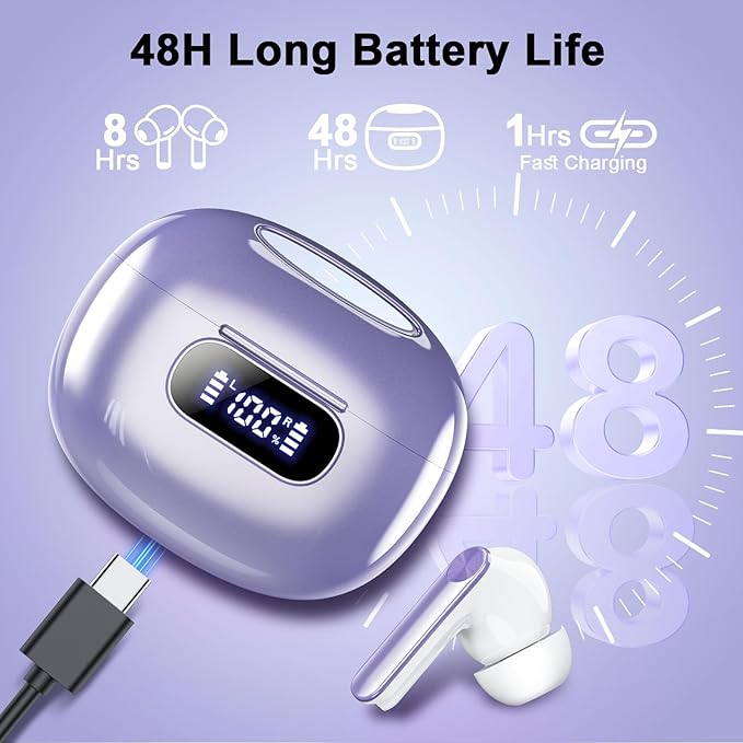 Wireless Earbuds, 2025 New Bluetooth 5.3 Headphones with LED Power Display, HiFi Stereo Deep Bass 48H Playtime 4 ENC Noise Cancelling Mic, in Ear Earphones IP7 Waterproof for Sport Walk