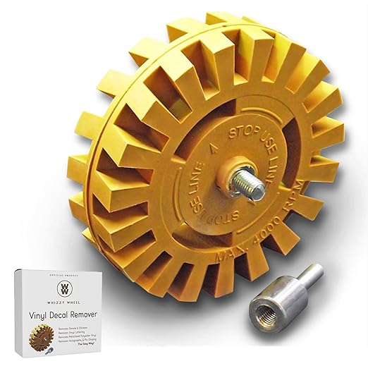 4 Inch Decal Remover Eraser Wheel - Easily Remove Car Stickers, Adhesive, Glass, Metal, Emblem, Vinyl and Pinstripes - Rubber Wheel with Drill Adapter for Quick and No Scratch Application