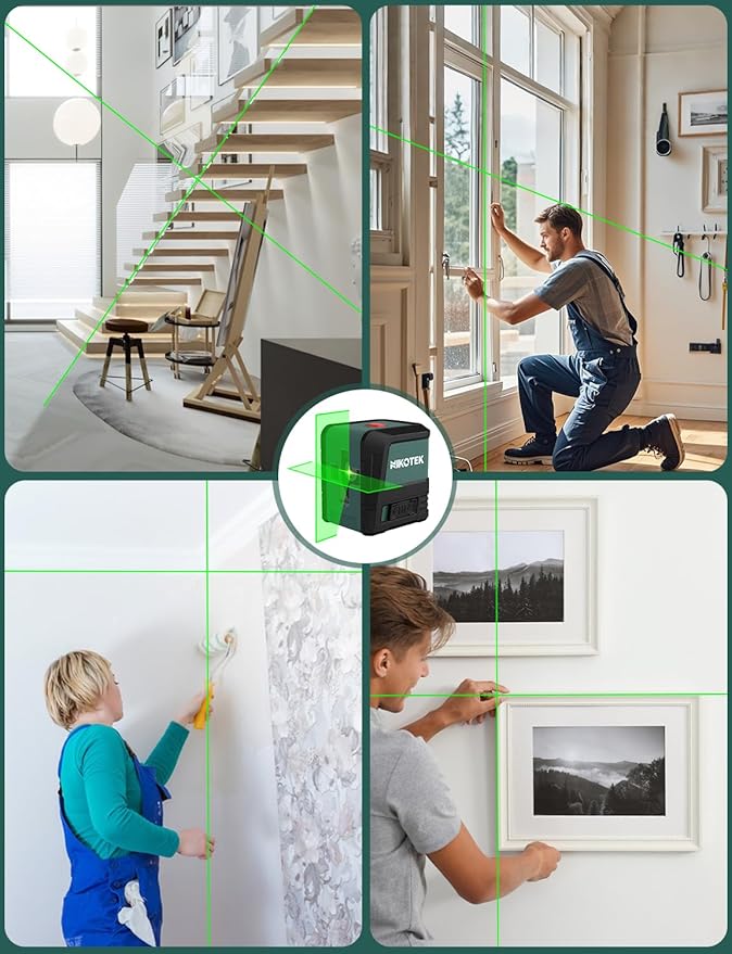 Laser Level Self-Leveling Green Beam Horizontal and Vertical Crossline Laser for Home Decor Carrying Pouch, Tripod Battery Included (NK02G with 47 Inch Tripod)