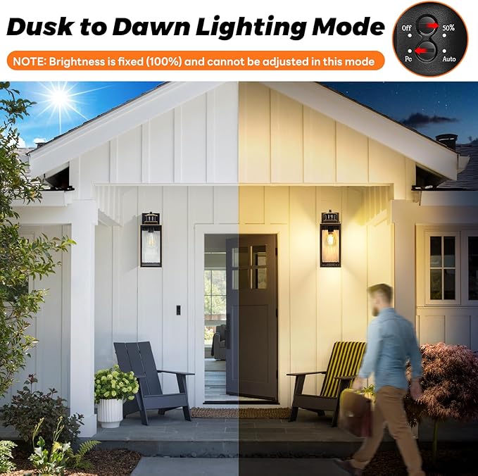 13.6" Motion Sensor Outdoor Wall Sconce Lantern, Exterior Waterproof Wall Lights Fixture with Water-Rippled Glass, Bronze Outside Mount Lighting for House, Porch, Garage, Patio, Bulbs Not Included