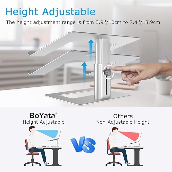 BoYata Laptop Stand, Ergonomic Aluminum Height Adjustable Computer Stand Laptop Riser Holder for Desk, Compatible with MacBook Pro/Air, Dell, Lenovo, HP, Samsung, More Laptops 11-17"