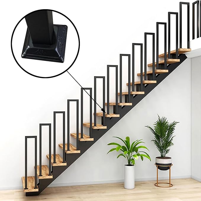 3FT Black Sturdy Non-Slip U-Shaped Safety Guardrail, Equipped with Decorative Cover, Retro Industrial Iron Handrail, Stylish & Safe Grab Bars, for Indoor and Outdoor Steps