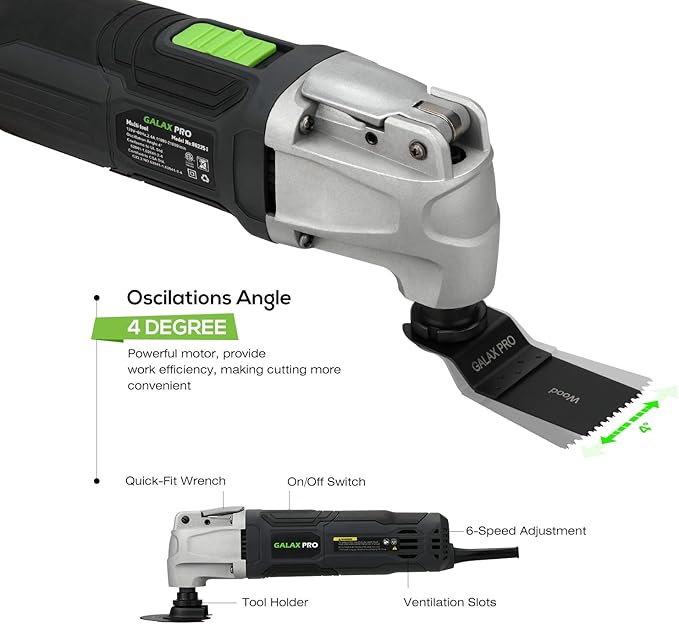 GALAX PRO 2.4Amp 6 Variable Speed Oscillating Multi-Tool Kit with Quick-Lock accessory change, Oscillating Angle:3°, 28pcs Accessories and Carry Bag