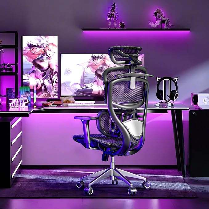 ERGOUP Ergonomic Office Chair,Full Mesh Design, 4D Adjustable Headrest, 360° Rotating Armrests, Black - Ultimate Support for Long Hours, Perfect for Elite Professionals & Gamers