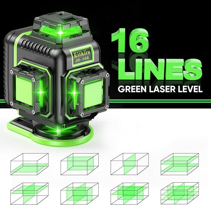 Laser Level 360 Self Leveling with Tripod, Elikliv 4D Laser Level, 165Ft Green Laser Level Lines Tool, 4x360° Cross Line Laser for Construction, Picture Hanging, Floor Tile, Renovation