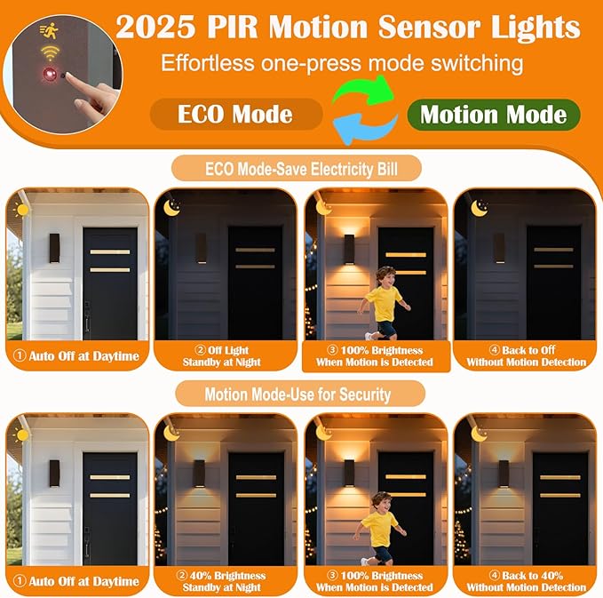 wowlite Motion Sensor Porch Light 2 Pack, Outdoor Lights for House Dawn to Dusk Outdoor Light Fixture, Up and Down Waterproof Modern Exterior Lighting Fixtures for Front Door Garage Yard, ETL Listed