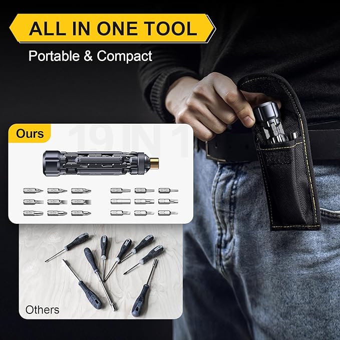 JOREST 19 in 1 Multibit Screwdriver Set EDC Multi Screwdriver Tool All in One, Birthday Gifts Ideas for Men Him Dad, Magnetic Screw Driver with Torx Phillips Hex, Pocket Repair Kit for Bike, Furniture