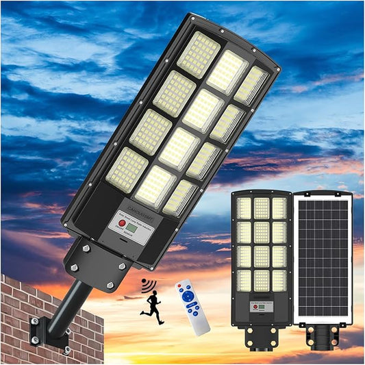 Solar Street Lights Outdoor Dusk to Dawn, 3000W Solar Flood Light Waterproof with Motion Sensor 350000LM Parking Lot Light